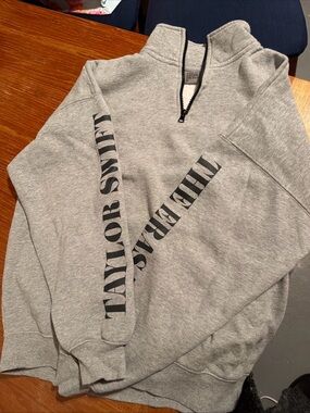 Taylor Swift Grey Zip-Up Quarter Sweatshirt with Black Text
